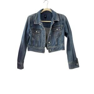 GAP Medium Vintage Y2K Cropped Denim Jacket Blue Jean Trucker Cotton 2004